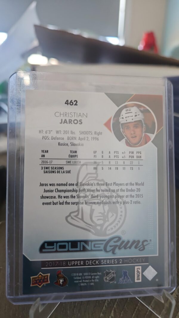 2017-18 Upper Deck Series 2 Young Guns YG Christian Jaros RC Card# 462 - Image 2