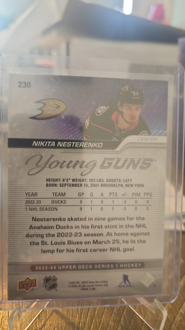 Nikita Nesterenko 2023-24 Upper Deck Series 1 Young Guns #230 Anaheim Ducks - Image 2