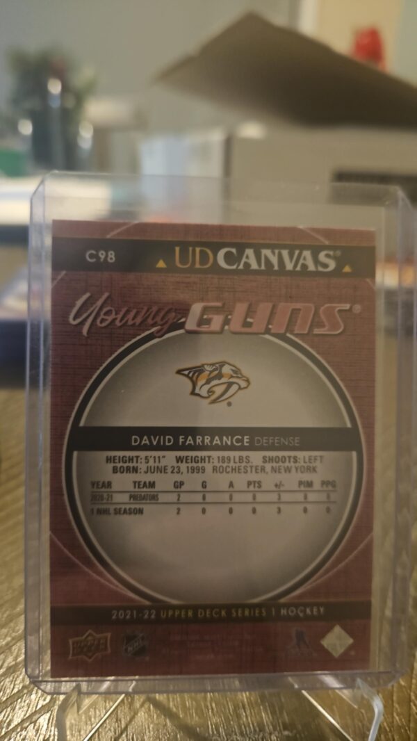 2021 Upper Deck David Farrance Rookie Young Guns UD Canvas #C98 Predators - Image 2