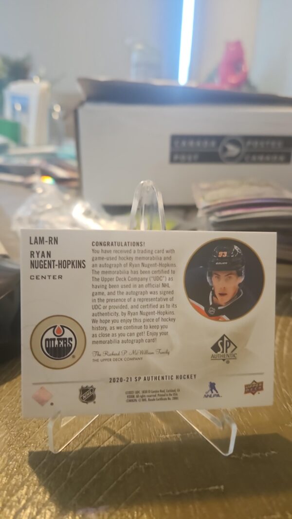 2020-21 Upper Deck SP Hockey Patch Relic Autograph #LAM-RN Ryan Nugent-Hopkins - Image 2