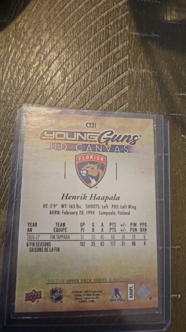 2017-18 Upper Deck  Henrik Haapala Young Guns Canvas #C231 Florida - Image 2