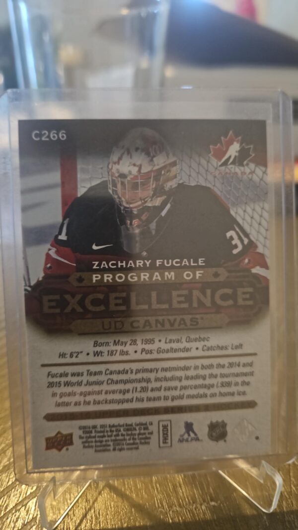 2015 Upper Deck UD Canvas Program of Excellence Zachary Fucale #C266 Rookie RC - Image 2