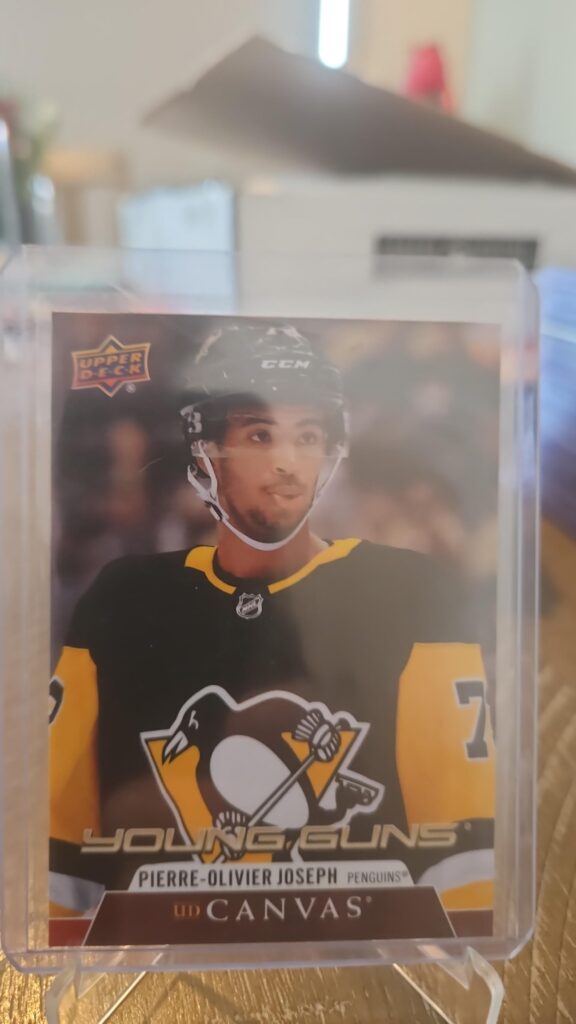 Pierre-Olivier Joseph 2020-21 Upper Deck Series 2 Young Guns Canvas #C101 rookie card, a prized collectible for Pittsburgh Penguins fans.