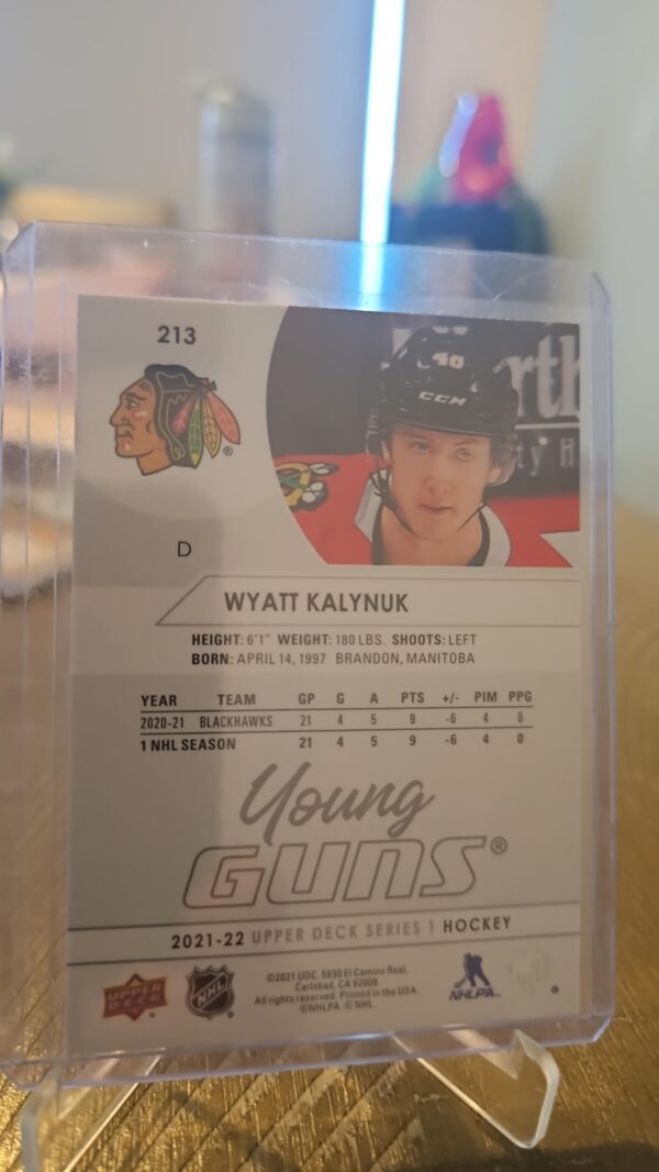 2021-22 NHL Upper Deck Series 1 Young Guns Rookie #213 Wyatt Kalynuk - Image 2