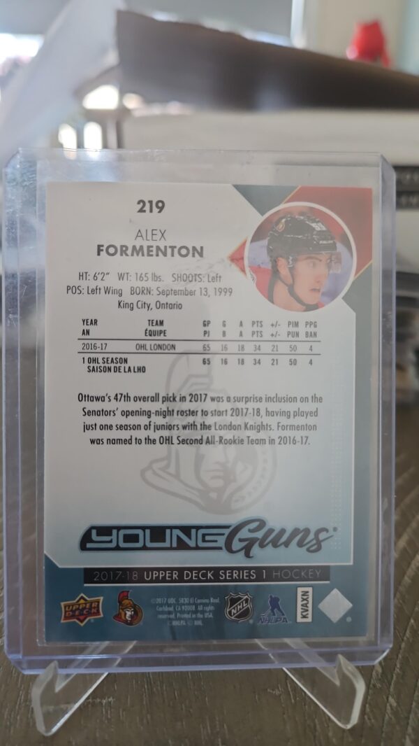 2017-18 Upper Deck Series 1 Young Guns YG Alex Formenton RC Card# 219 - Image 2