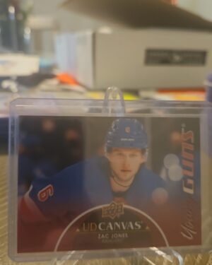 Zac Jones 2021-22 Upper Deck Series 2 Young Guns Canvas #C92 rookie card, a prized collectible for New York Rangers fans.
