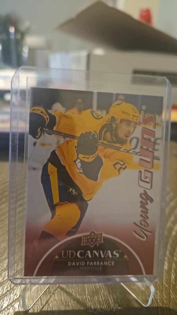 David Farrance 2020-21 Upper Deck Series 2 Young Guns Canvas #C98 rookie card, a prized collectible for Nashville Predators fans.