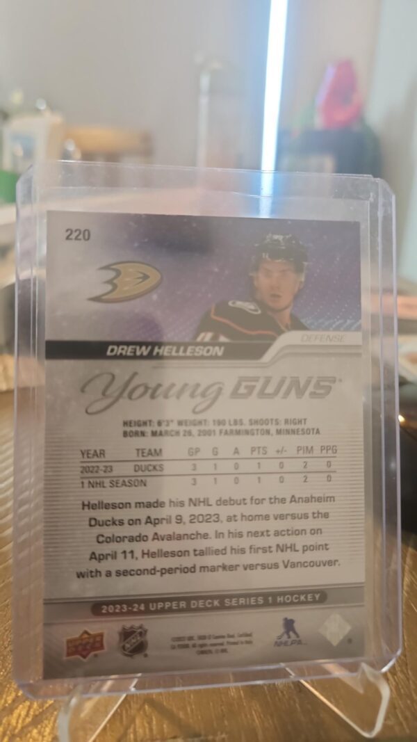 2023-24 Upper Deck Young Guns Drew Helleson #220 Anaheim Ducks - Image 2
