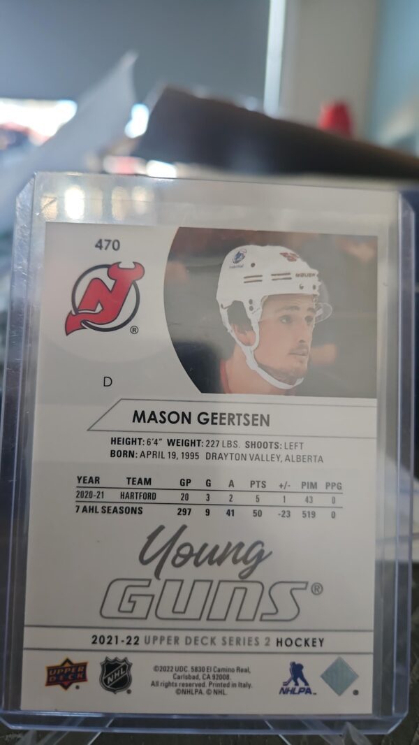 MASON GEERTSEN 2021-22 Upper Deck Series 2 Young Guns #470 Rookie - Image 2