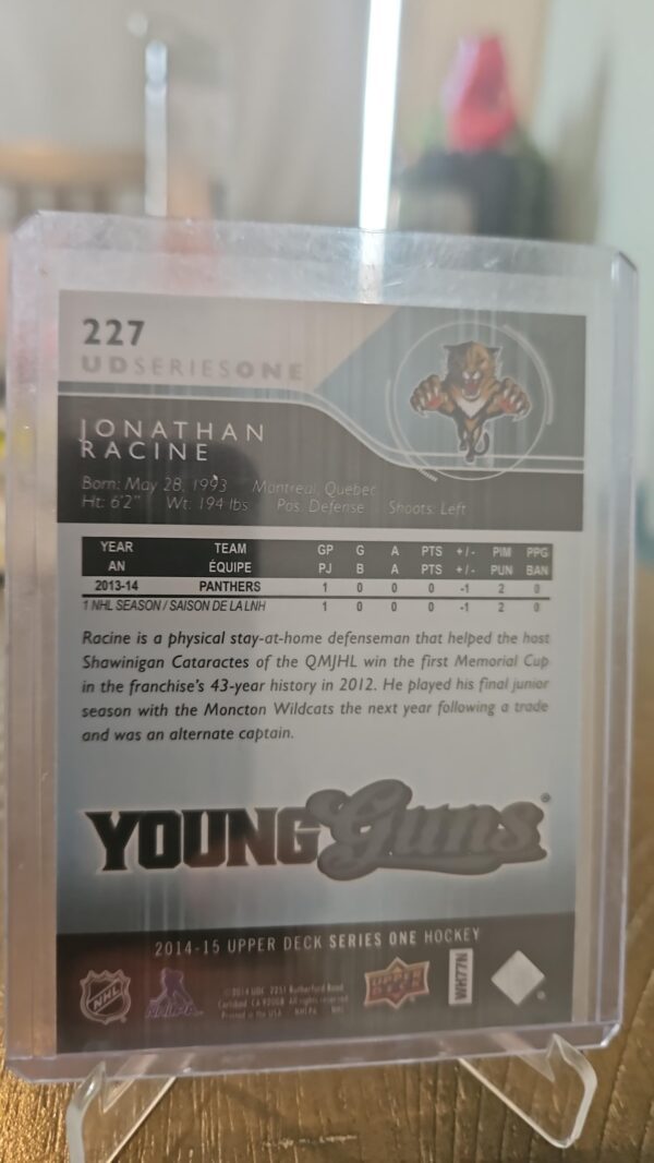 2014-15 Upper Deck Series 1 Young Guns Jonathan Racine YG RC Card# 227 - Image 2