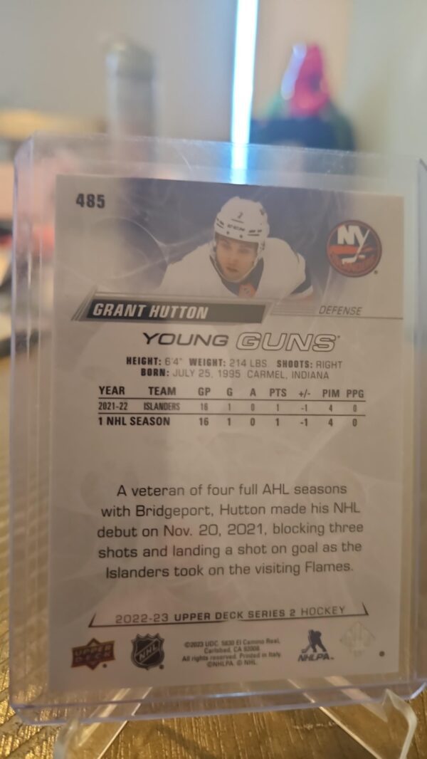 2022-23 Upper Deck Series 2 Young Guns YG Grant Hutton Card# 485 - Image 2