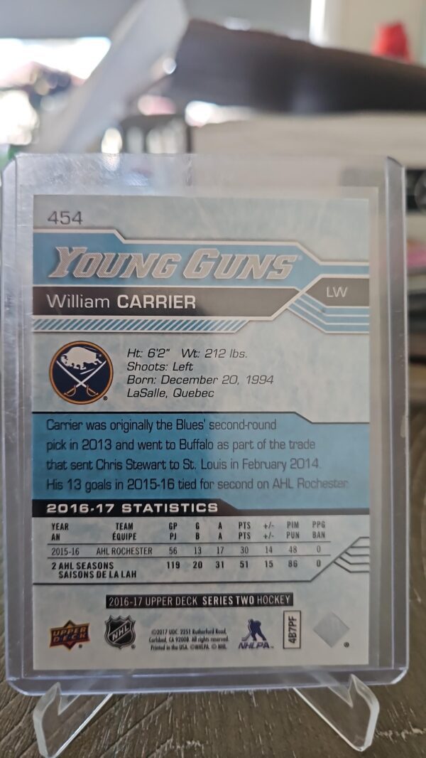 2016-17 Upper Deck Series 2 Young Guns William Carrier#454 - Image 2