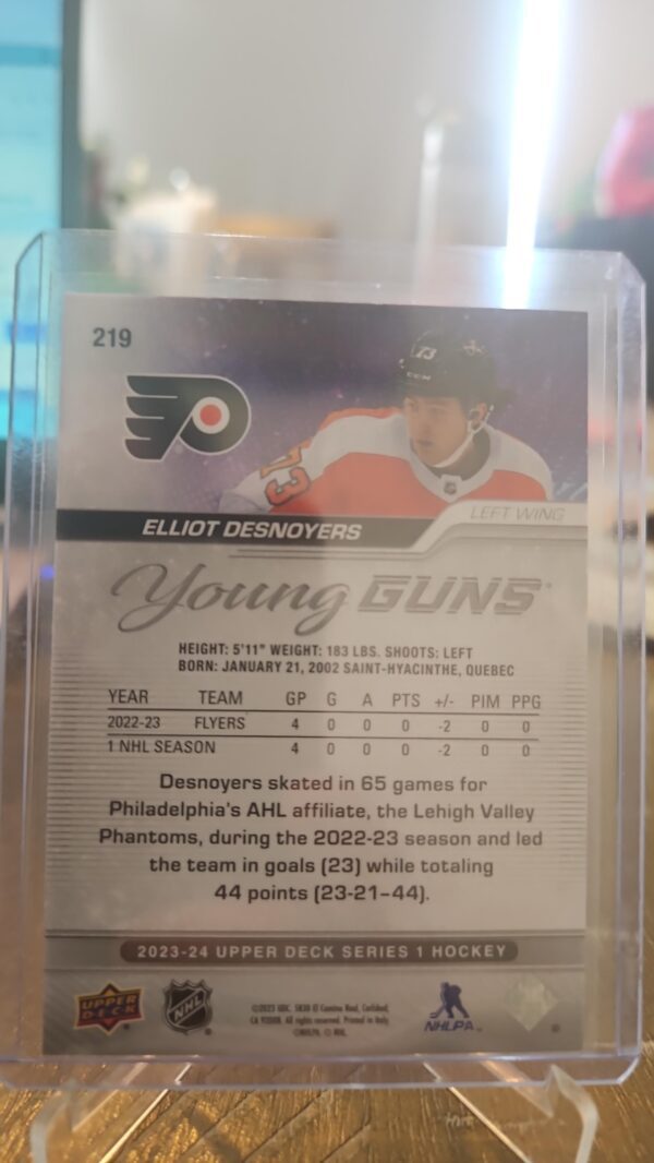 2023-24 UD Series 1 Elliot Desnoyers Young Guns Rookie Card #219 - Image 2