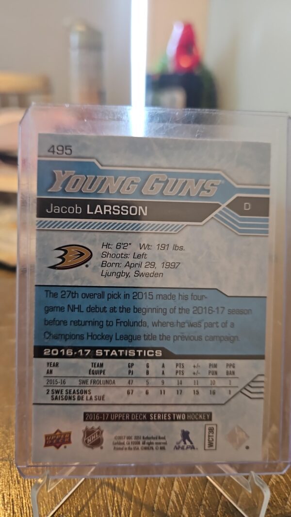 2016-17 Upper Deck Young Guns Jacob Larsson #495 Rookie - Image 2
