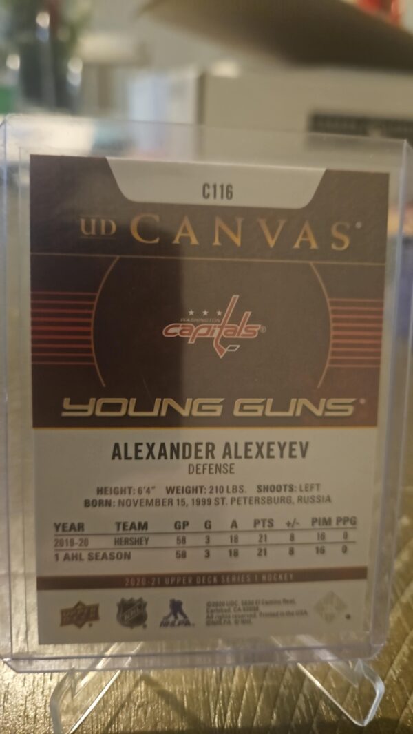 2020-21 Upper Deck Canvas Young Guns Alexander Alexeyev RC #C116 - Image 2