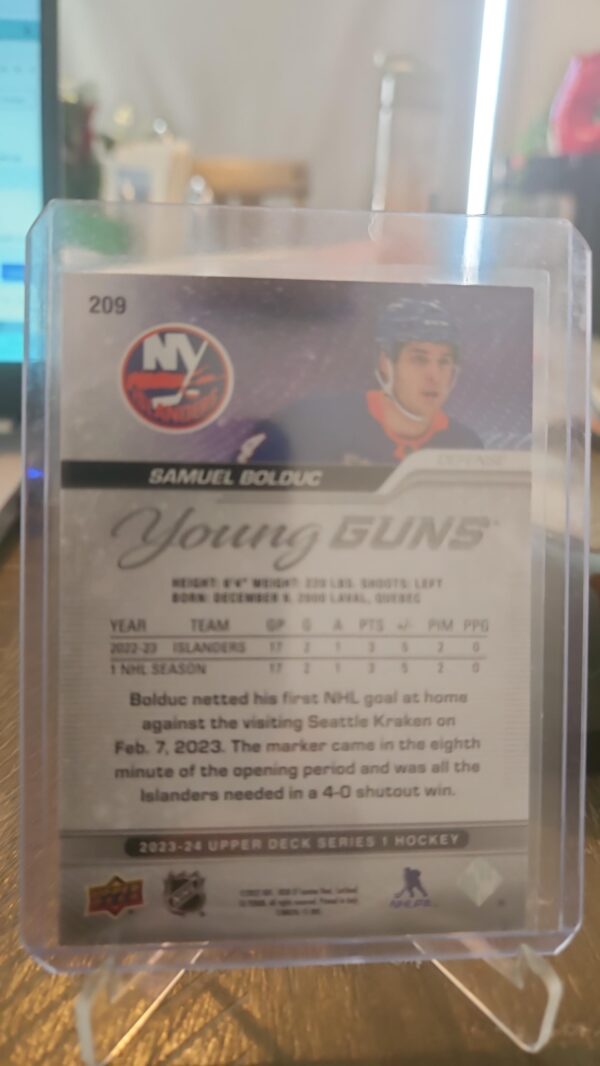 Samuel Bolduc Rookie #209 2023-24 Upper Deck Young Guns New York Islanders - Image 2