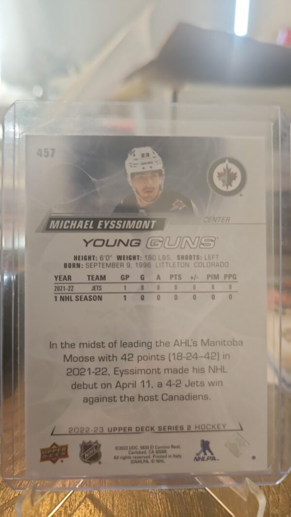 2022-23 Upper Deck Series 2 Young Guns Michael Eyssimont Winnipeg Jets #457 - Image 2