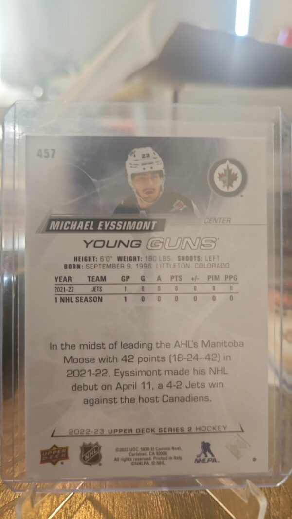 2022-23 Upper Deck Series 2 Young Guns Michael Eyssimont Winnipeg Jets #457 - Image 2