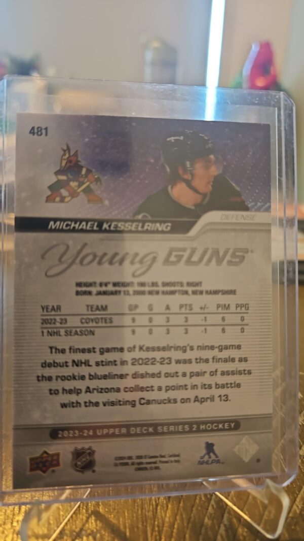 2023-24 UPPER DECK ROOKIE YOUNG GUNS # 481 MICHAEL KESSELRING RC - Image 2