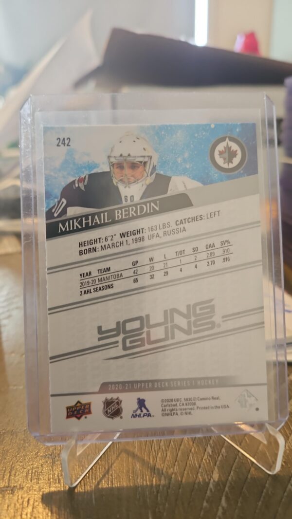 2020-21 Upper Deck Series 1 Young Guns YG Mikhail Berdin RC Card# 242 - Image 2