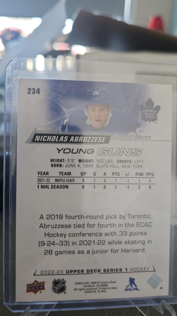 2022-23 Upper Deck Series 1 Young Guns Nicholas Abruzzese #234 - Image 2