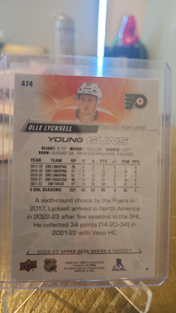 2022-23 Upper Deck Series 2 Young Guns YG Olle Lycksell RC Card# 474 - Image 2