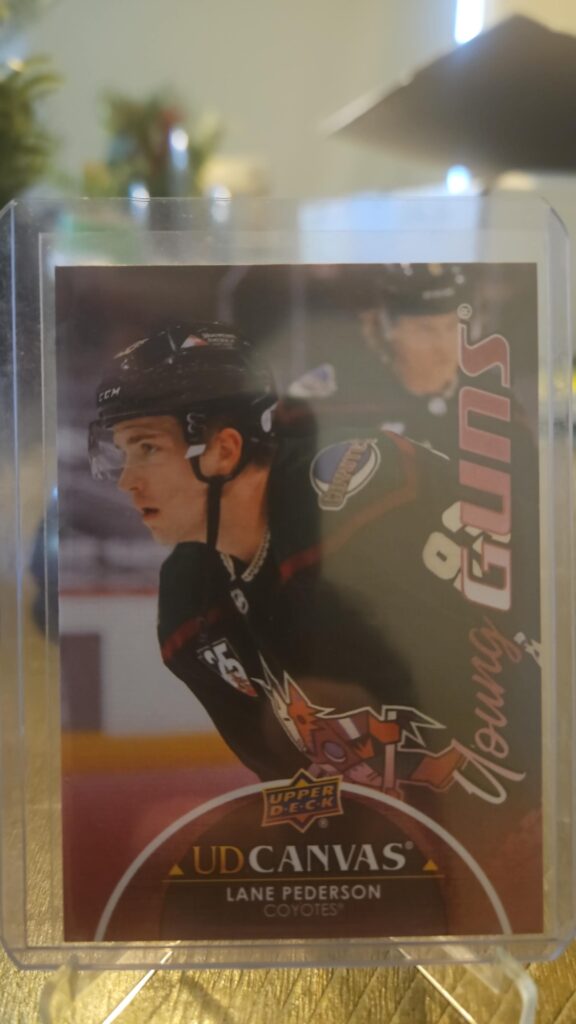 Lane Pederson 2021-22 Upper Deck Series 2 Young Guns Canvas #C99 rookie card, a prized collectible for Vancouver Canucks fans.