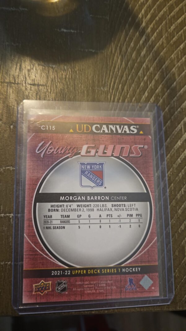 2021-22 Upper Deck Canvas Young Guns Morgan Barron #C115 - Image 2