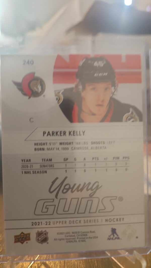 Parker Kelly 2021-22 Upper Deck Series 1 Young Guns #240 Ottawa Senators - Image 2