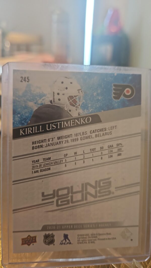 2020-21 Upper Deck Young Guns Kirill Ustimenko #245 Philadelphia Flyers - Image 2