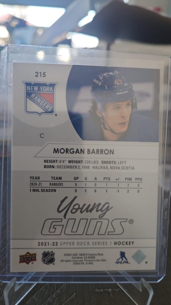 2021-22 Upper Deck Young Guns Morgan Barron #215 New York Rangers - Image 2
