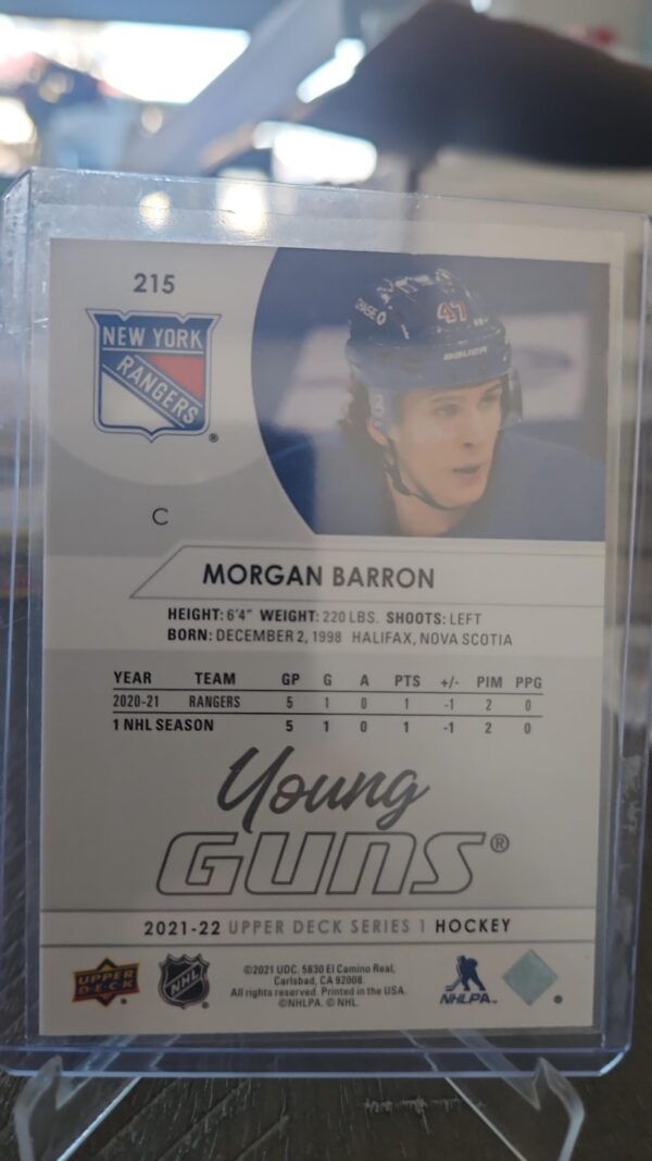2021-22 Upper Deck Young Guns Morgan Barron #215 New York Rangers - Image 2