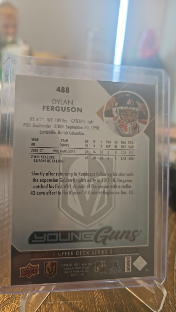 2017-18 Upper Deck Series 2 Young Guns YG Dylan Ferguson RC Card# 488 - Image 2