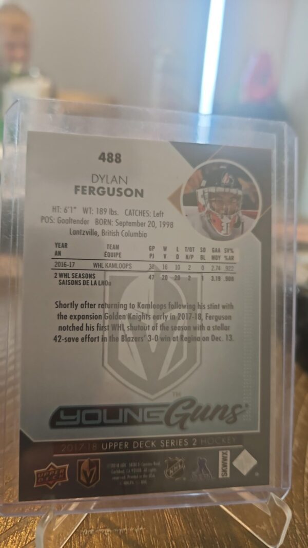 2017-18 Upper Deck Series 2 Young Guns YG Dylan Ferguson RC Card# 488 - Image 2