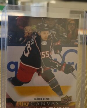 Carson Meyer 2022-23 Upper Deck Series 2 Young Guns Canvas #C118 rookie card, a prized collectible for Anaheim Ducks fans.