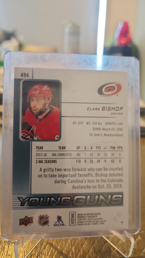 2018-19 Upper Deck Young Guns Clark Bishop Rookie Carolina Hurricanes #494 - Image 2