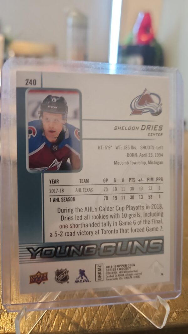 2018-19 Upper Deck Series 1 Young Guns YG Sheldon Dries RC Card# 240 - Image 2