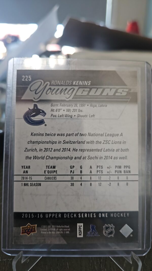 2015-16 Upper Deck Series One Young Guns #225 Ronalds Kenins Rookie RC - Image 2