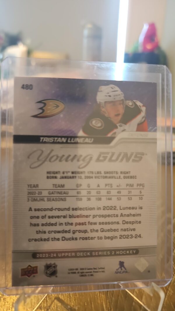 2023-24 Upper Deck Young Guns Tristan Luneau #480 Anaheim Ducks - Image 2