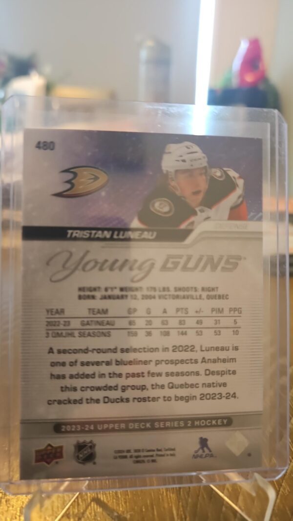 2023-24 Upper Deck Young Guns Tristan Luneau #480 Anaheim Ducks - Image 2