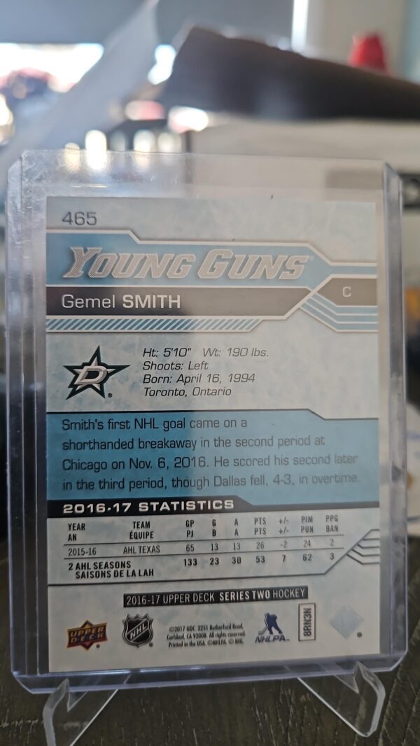 2016-17 Upper Deck Young Guns Rookie #465 Gemel Smith YG RC Dallas Stars - Image 2