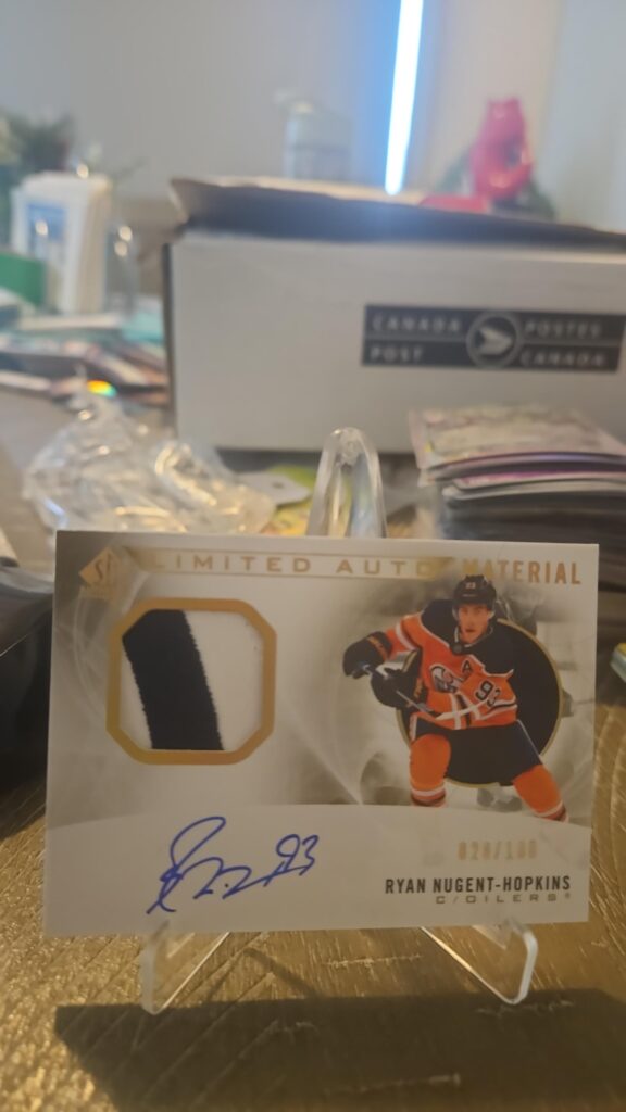2020-21 Upper Deck SP Patch Relic Autograph #LAM-RN Ryan Nugent-Hopkins, Edmonton Oilers