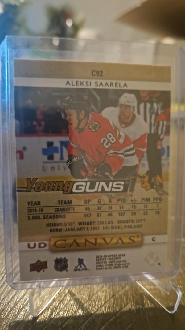 2019-20 Upper Deck Series 1 Young Guns Canvas #C92 Aleksi Saarela - Image 2