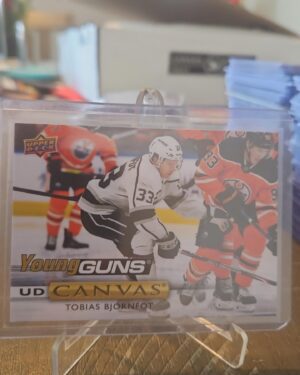Tobias Bjornfot 2019-20 Upper Deck Series 2 Young Guns Canvas #C108 rookie card, a prized collectible for Los Angeles Kings fans.