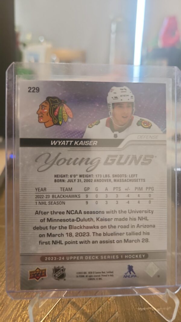2023-24 Upper Deck Series 1 Young Guns Wyatt Kaiser Rookie Chicago Blackhawks RC - Image 2