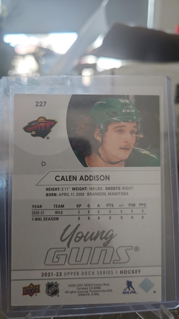 2021-22 Upper Deck Series 1 Young Guns Calen Addison Card# 227 - Image 2
