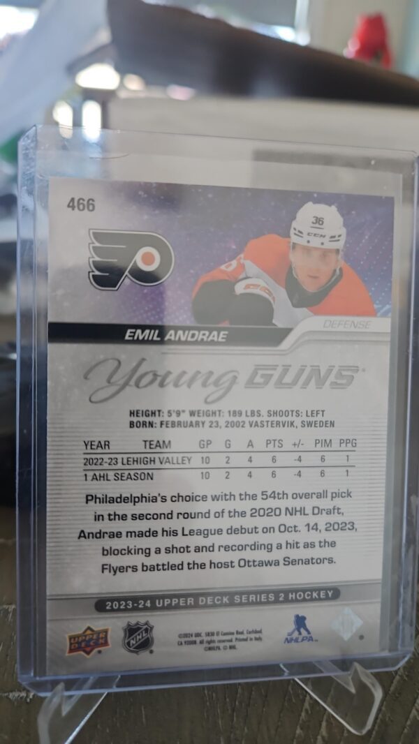 2023-24 NHL Upper Deck Series 2 Young Guns #466 Emil Andrae (RC) - Image 2