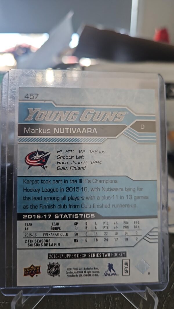 2016-17 Upper Deck Series 2 Young Guns Rookie #457 - MARKUS NUTIVAARA - Image 2