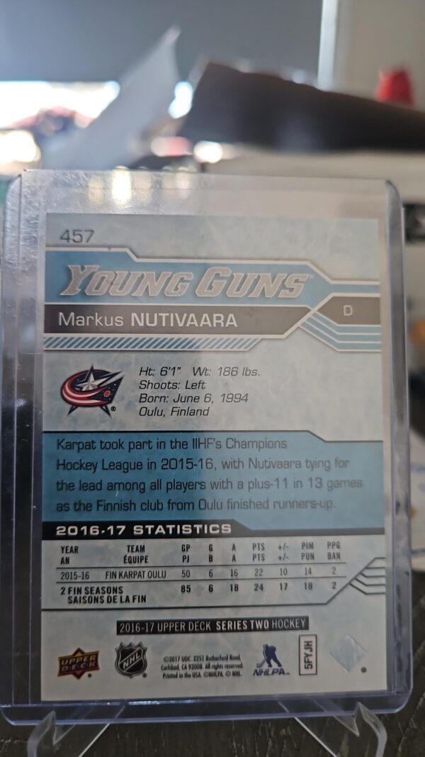 2016-17 Upper Deck Series 2 Young Guns Rookie #457 - MARKUS NUTIVAARA - Image 2