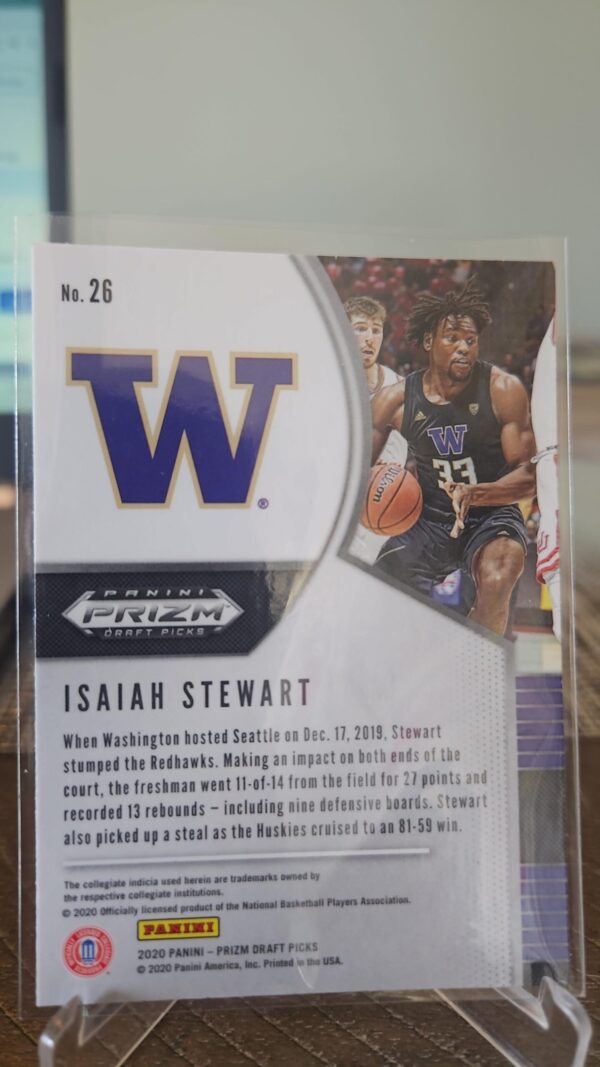 Isaiah Stewart #26 2020 Prizm Draft Picks rc base Prizm Washington Huskies - Image 2